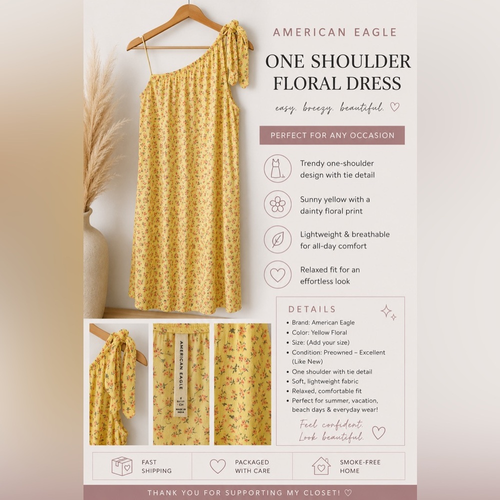American Eagle Outfitters Yellow Floral One-Shoulder Dress